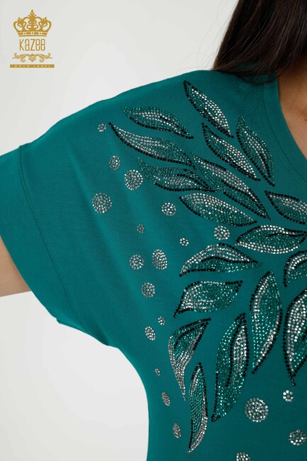 Women's Blouse Stone Embroidered Green - 79053 | KAZEE - Thumbnail