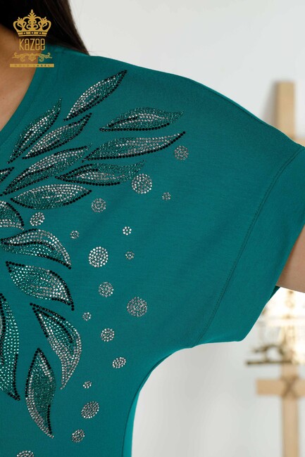 Women's Blouse Stone Embroidered Green - 79053 | KAZEE - Thumbnail