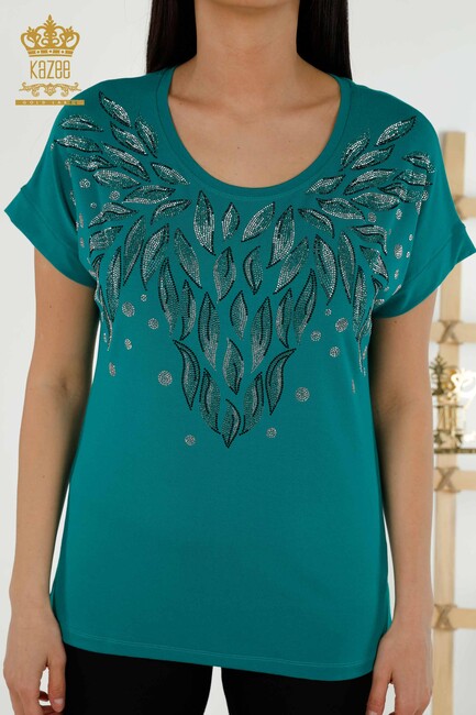 Women's Blouse Stone Embroidered Green - 79053 | KAZEE - Thumbnail