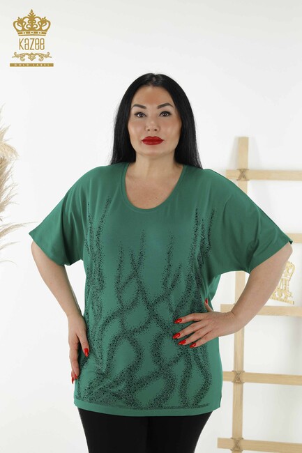 Women's Blouse Stone Embroidered Green - 79070 | KAZEE - Thumbnail