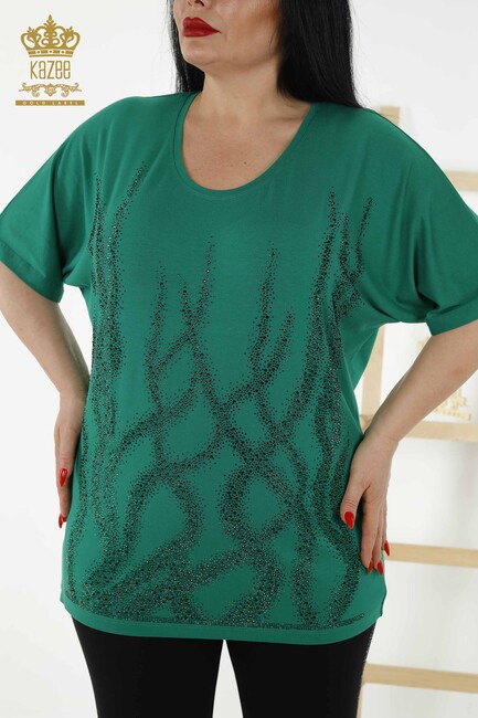 Women's Blouse Stone Embroidered Green - 79070 | KAZEE - Thumbnail