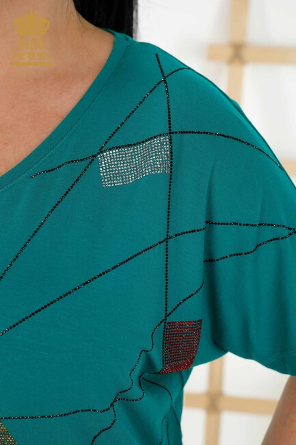 Women's Blouse Stone Embroidered Green - 79288 | KAZEE - Thumbnail