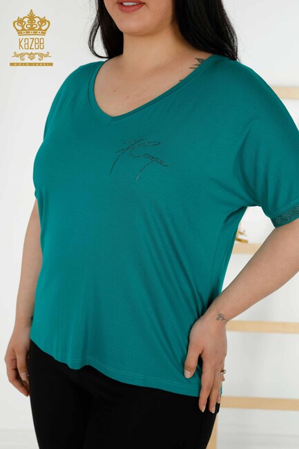 Women's Blouse Stone Embroidered Green - 79297 | KAZEE - Thumbnail