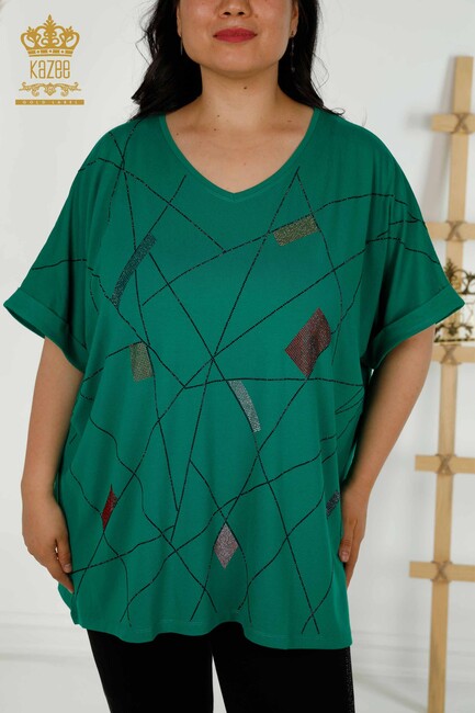 Women's Blouse Stone Embroidered Green - 79320 | KAZEE - Thumbnail