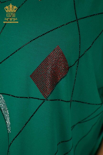 Women's Blouse Stone Embroidered Green - 79320 | KAZEE - Thumbnail