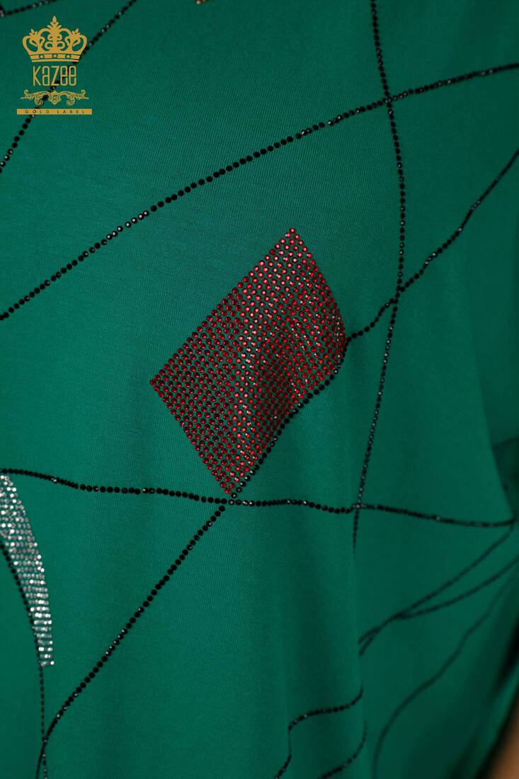 Women's Blouse Stone Embroidered Green - 79320 | KAZEE