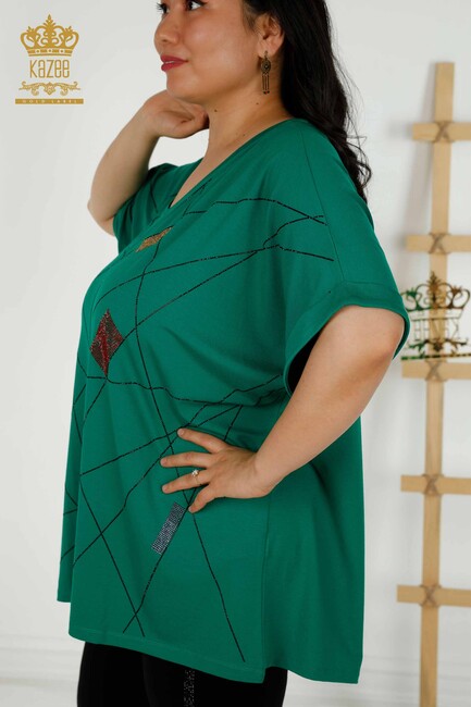 Women's Blouse Stone Embroidered Green - 79320 | KAZEE - Thumbnail