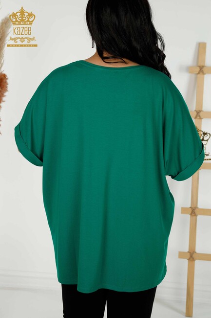 Women's Blouse Stone Embroidered Green - 79320 | KAZEE - Thumbnail