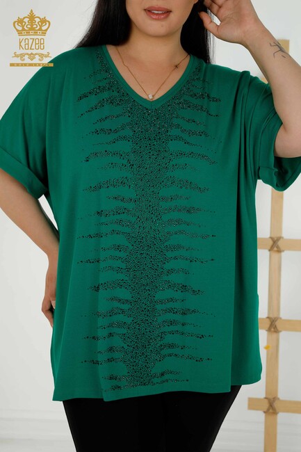 Women's Blouse Stone Embroidered Green - 79321 | KAZEE - Thumbnail