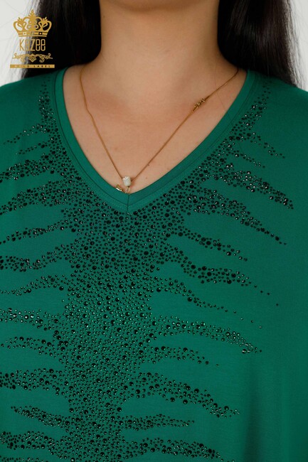 Women's Blouse Stone Embroidered Green - 79321 | KAZEE - Thumbnail