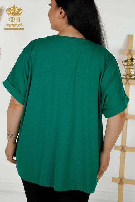 Women's Blouse Stone Embroidered Green - 79321 | KAZEE - Thumbnail