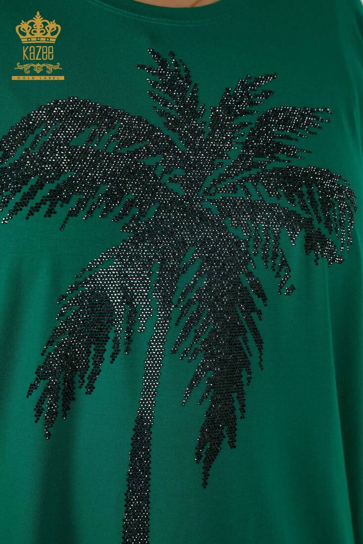 Women's Blouse Stone Embroidered Green - 79325 | KAZEE