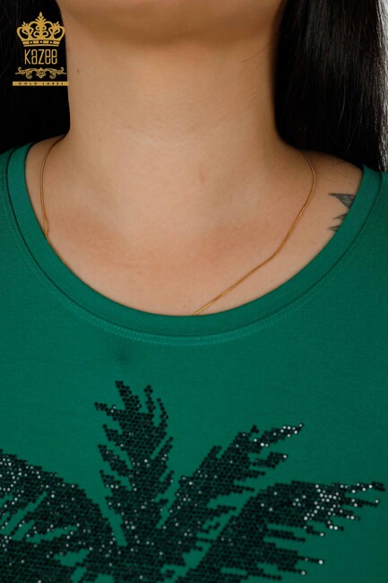 Women's Blouse Stone Embroidered Green - 79325 | KAZEE - Thumbnail