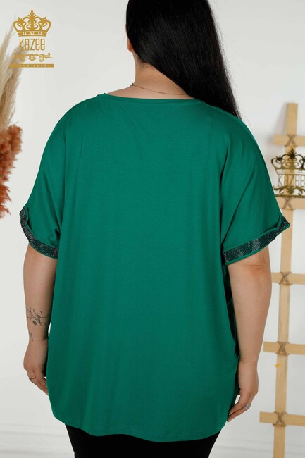 Women's Blouse Stone Embroidered Green - 79325 | KAZEE - Thumbnail