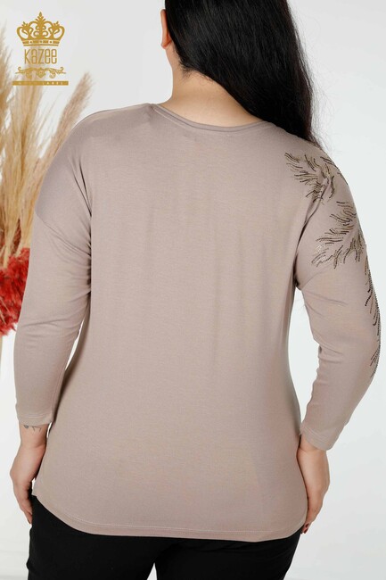 Women's Blouse Stone Embroidered Mink - 77970 | KAZEE - Thumbnail