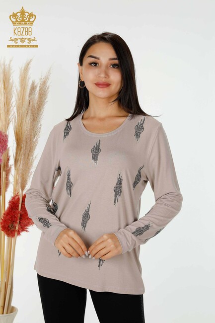 Women's Blouse Stone Embroidered Mink - 79043 | KAZEE - Thumbnail