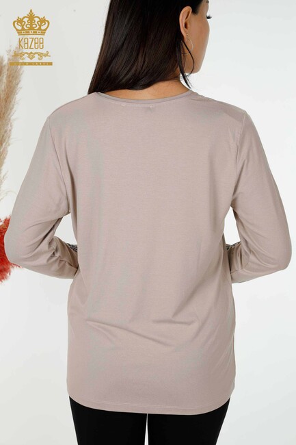 Women's Blouse Stone Embroidered Mink - 79043 | KAZEE - Thumbnail