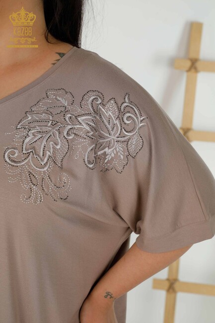 Women's Blouse Stone Embroidered Mink - 79090 | KAZEE - Thumbnail