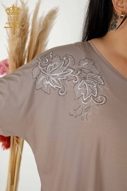 Women's Blouse Stone Embroidered Mink - 79090 | KAZEE - Thumbnail