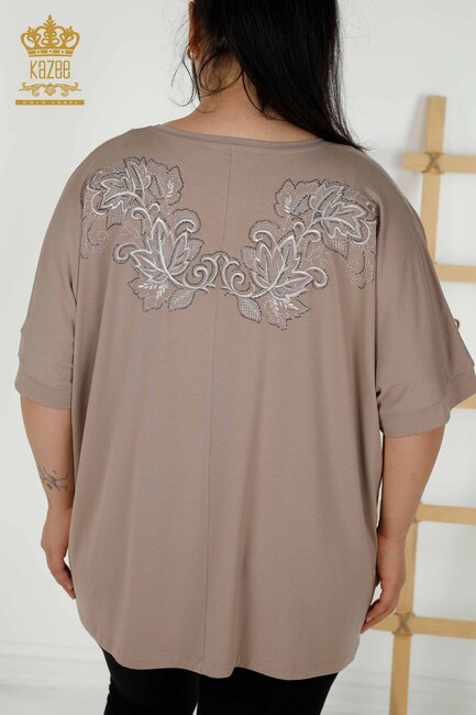 Women's Blouse Stone Embroidered Mink - 79090 | KAZEE - Thumbnail