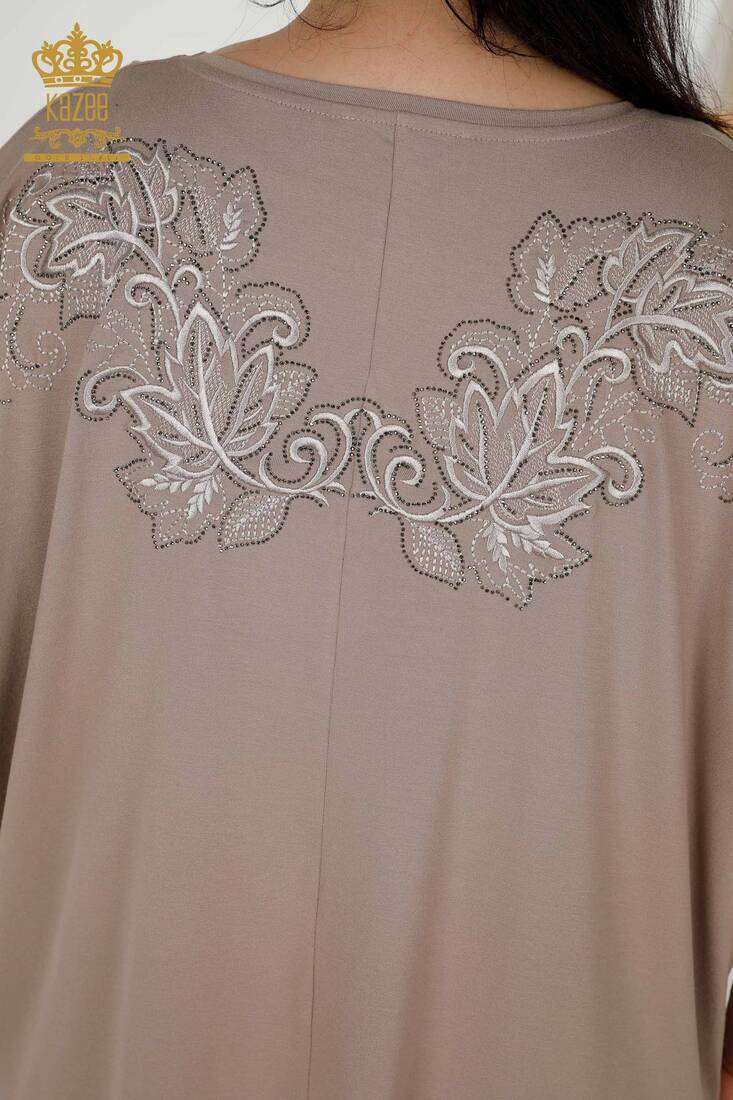 Women's Blouse Stone Embroidered Mink - 79090 | KAZEE