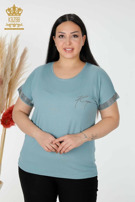 Women's Blouse Stone Embroidered Mint - 78918 | KAZEE - Thumbnail