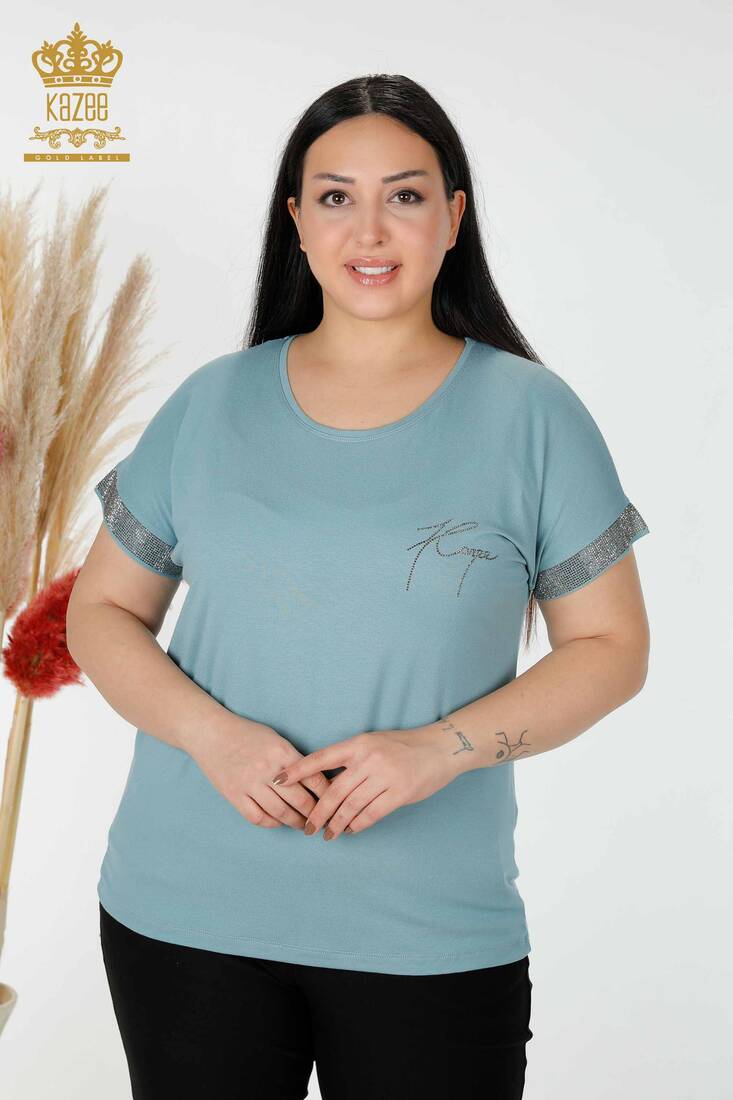 Women's Blouse Stone Embroidered Mint - 78918 | KAZEE