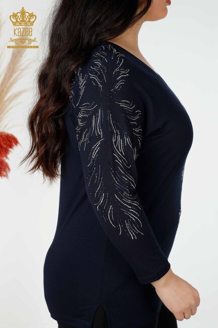 Women's Blouse Stone Embroidered Navy Blue - 77970 | KAZEE - Thumbnail