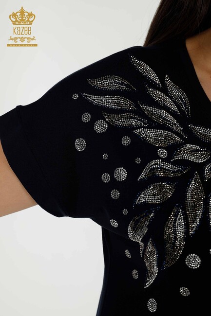 Women's Blouse Stone Embroidered Navy Blue - 79053 | KAZEE - Thumbnail