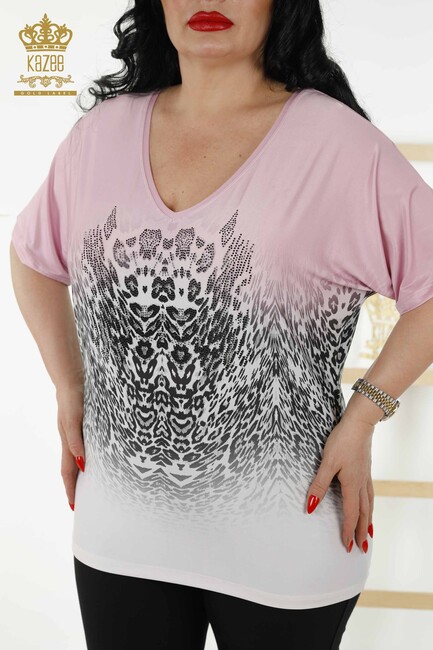 Women's Blouse Stone Embroidered Pink - 12020 | KAZEE - Thumbnail