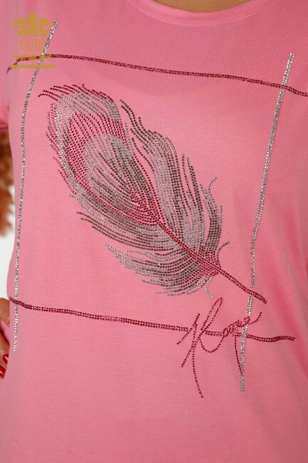 Women's Blouse Stone Embroidered Pink - 78878 | KAZEE - Thumbnail