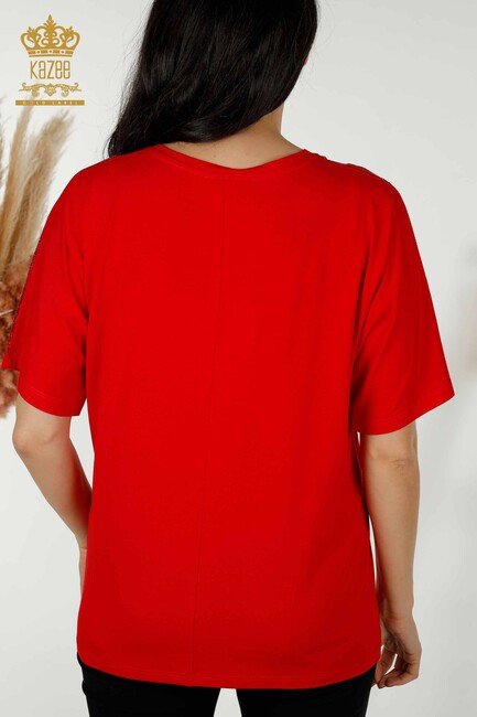 Women's Blouse Stone Embroidered Red - 77487 | KAZEE - Thumbnail