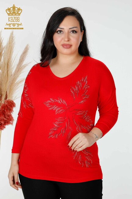 Women's Blouse Stone Embroidered Red - 77970 | KAZEE - Thumbnail