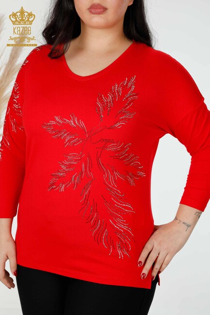 Women's Blouse Stone Embroidered Red - 77970 | KAZEE - Thumbnail