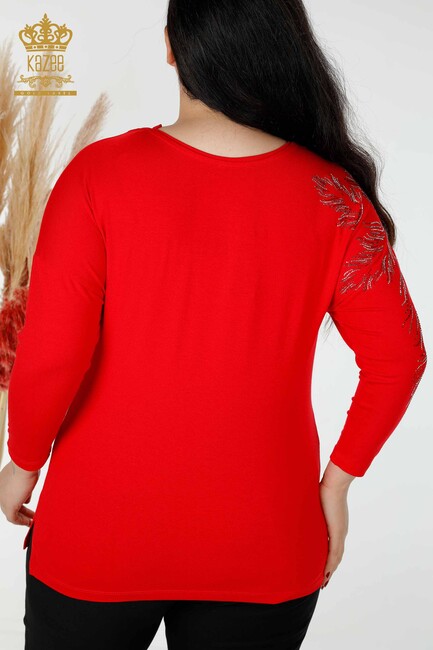 Women's Blouse Stone Embroidered Red - 77970 | KAZEE - Thumbnail