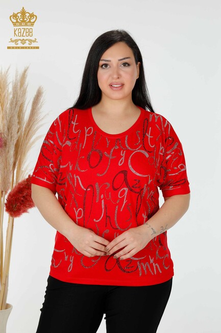 Women's Blouse Stone Embroidered Red - 78833 | KAZEE - Thumbnail