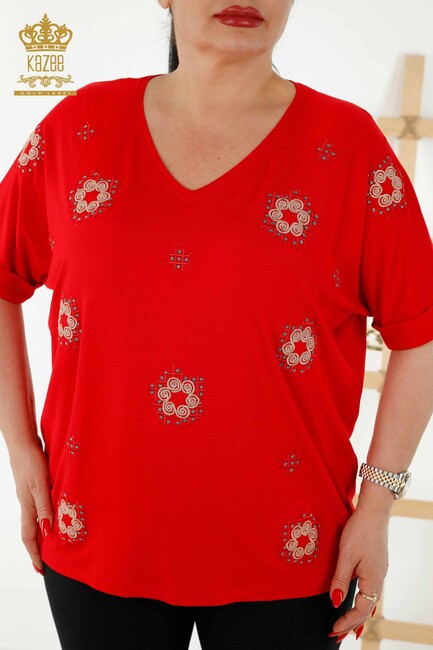 Women's Blouse Stone Embroidered Red - 78879 | KAZEE - Thumbnail