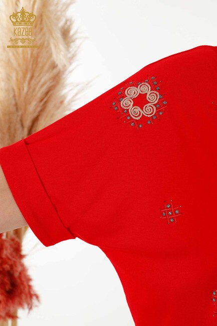 Women's Blouse Stone Embroidered Red - 78879 | KAZEE - Thumbnail