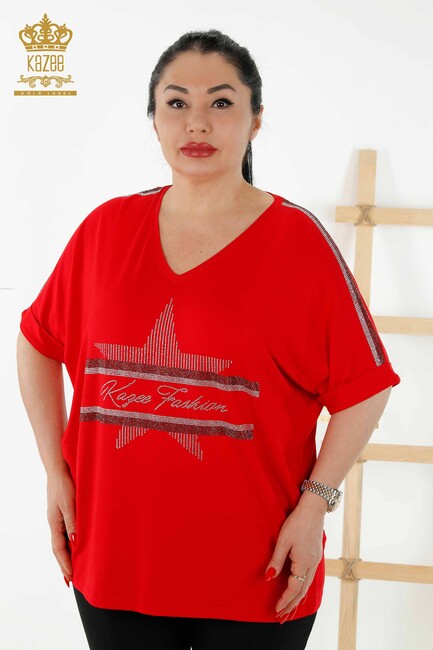 Women's Blouse Stone Embroidered Red - 78882 | KAZEE - Thumbnail