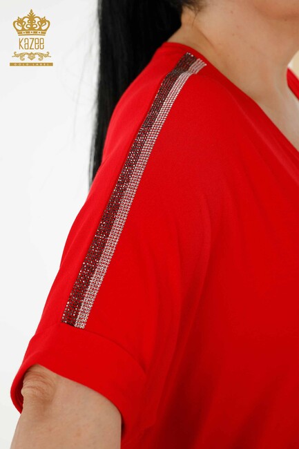 Women's Blouse Stone Embroidered Red - 78882 | KAZEE - Thumbnail