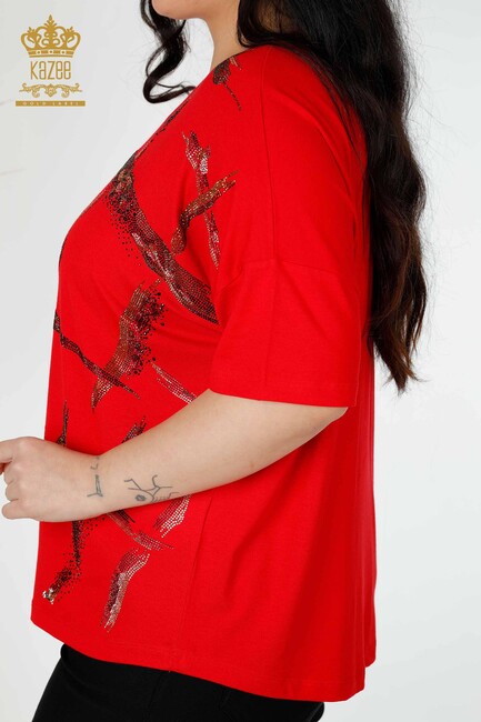 Women's Blouse Stone Embroidered Red - 78907 | KAZEE - Thumbnail