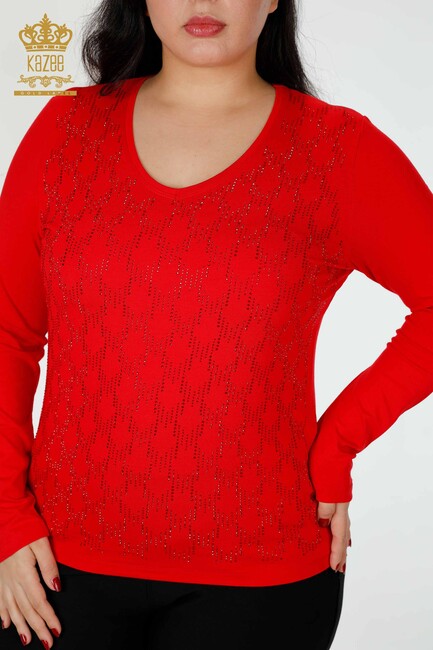 Women's Blouse Stone Embroidered Red - 79016 | KAZEE - Thumbnail