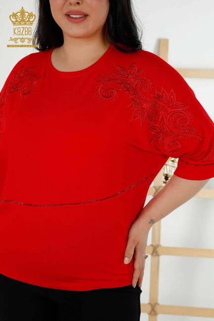 Women's Blouse Stone Embroidered Red - 79051 | KAZEE - Thumbnail