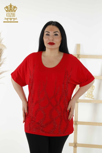 Women's Blouse Stone Embroidered Red - 79070 | KAZEE - Thumbnail