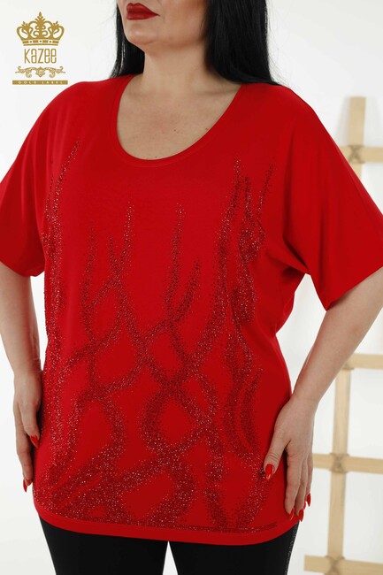 Women's Blouse Stone Embroidered Red - 79070 | KAZEE - Thumbnail