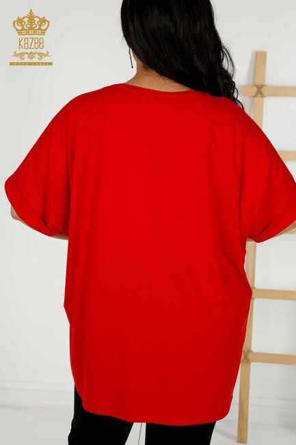 Women's Blouse Stone Embroidered Red - 79320 | KAZEE - Thumbnail