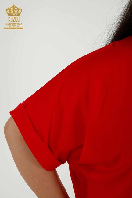 Women's Blouse Stone Embroidered Red - 79321 | KAZEE - Thumbnail