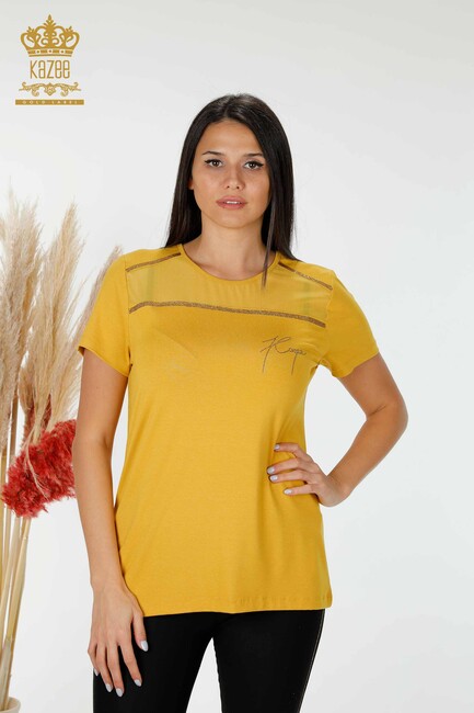 Women's Blouse Stone Embroidered Saffron - 78857 | KAZEE - Thumbnail