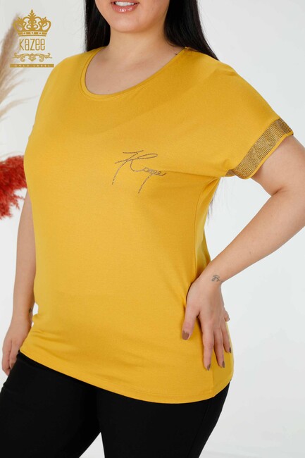 Women's Blouse Stone Embroidered Saffron - 78918 | KAZEE - Thumbnail