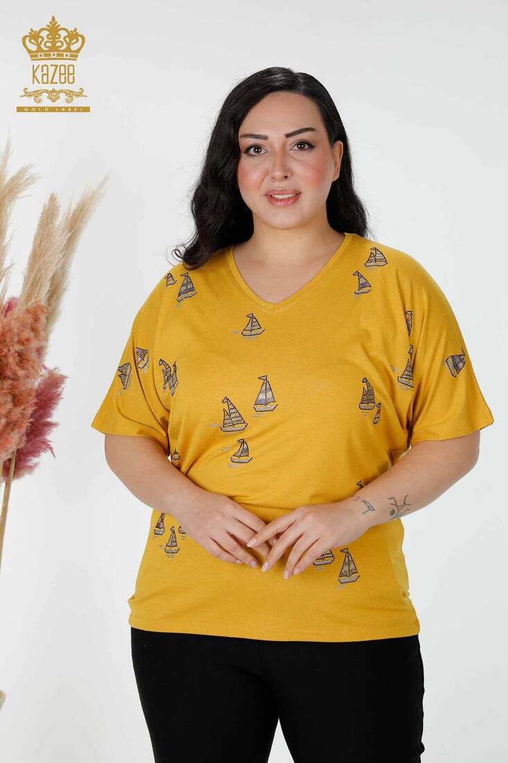 Women's Blouse Stone Embroidered Saffron - 78936 | KAZEE